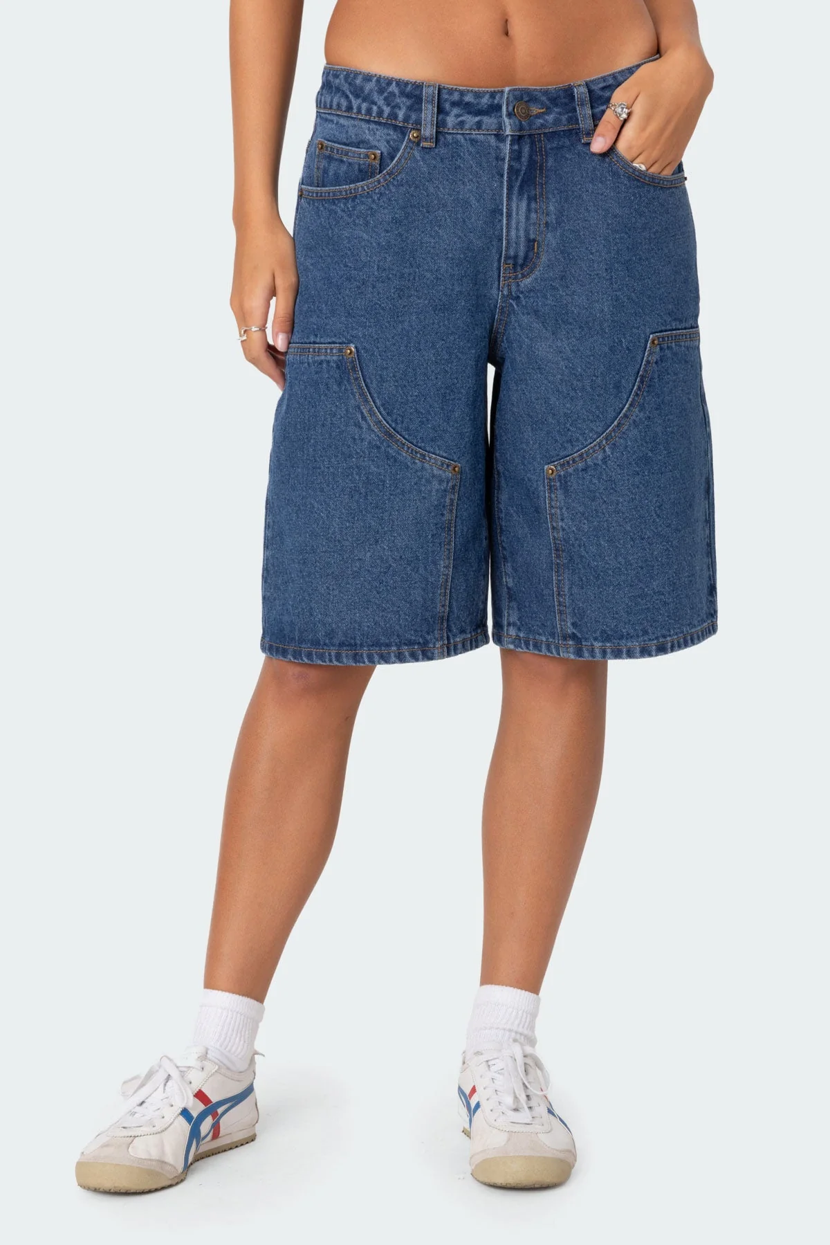 Blue Washed Denim Bermuda Shorts for Women