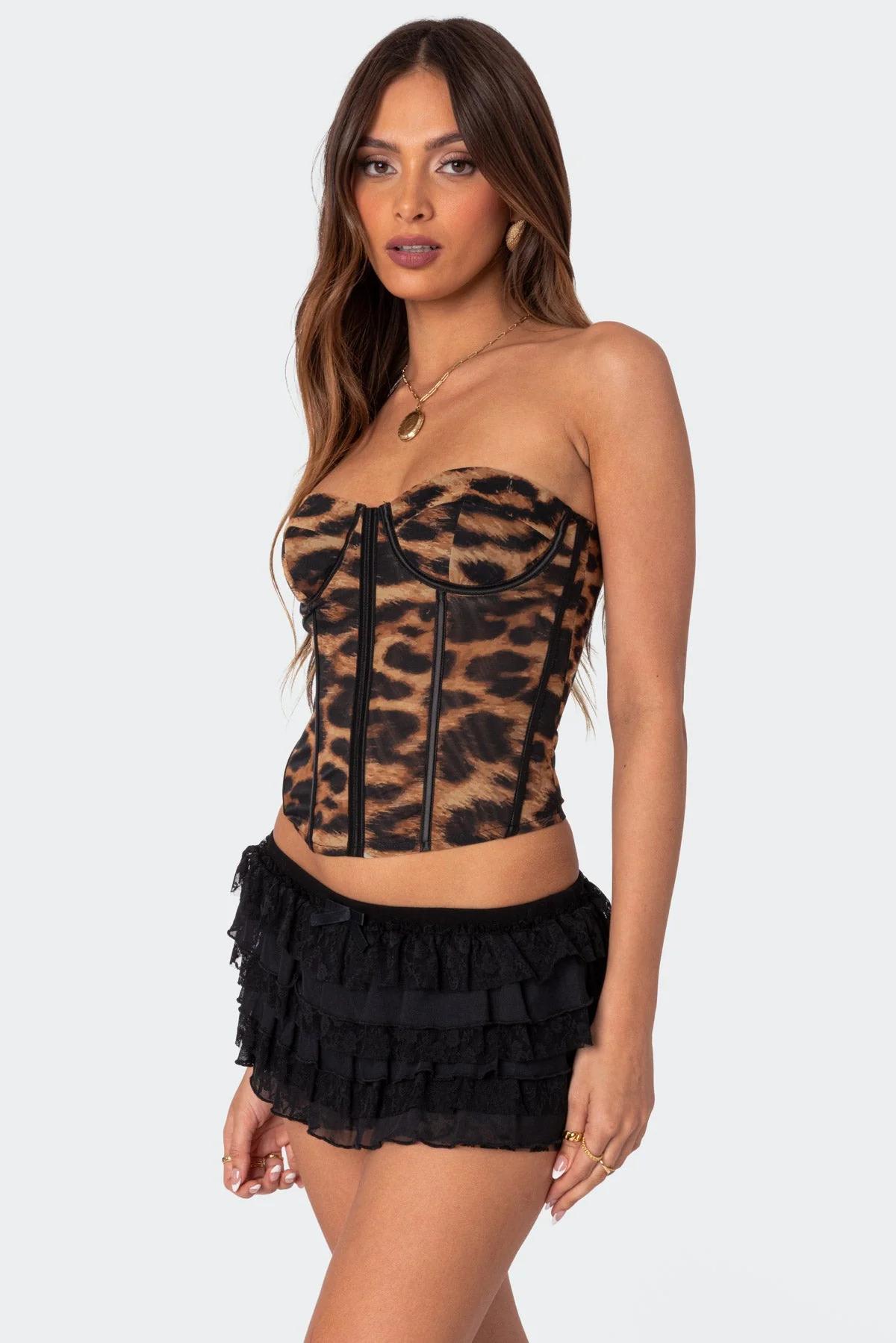 Leopard Print Mesh Corset - Stylish Strapless Bodice