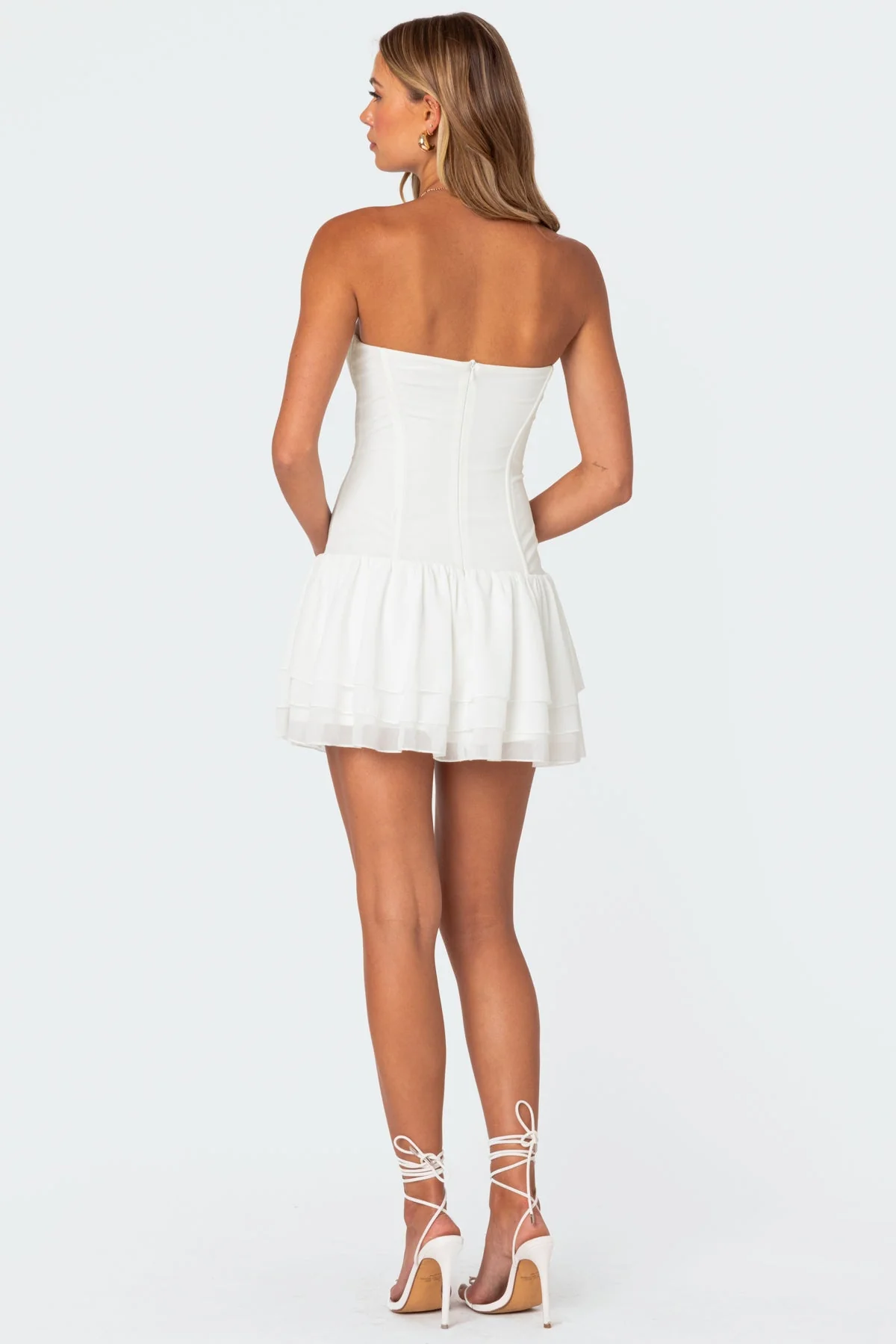 White Mesh and Chiffon Corset Mini Dress