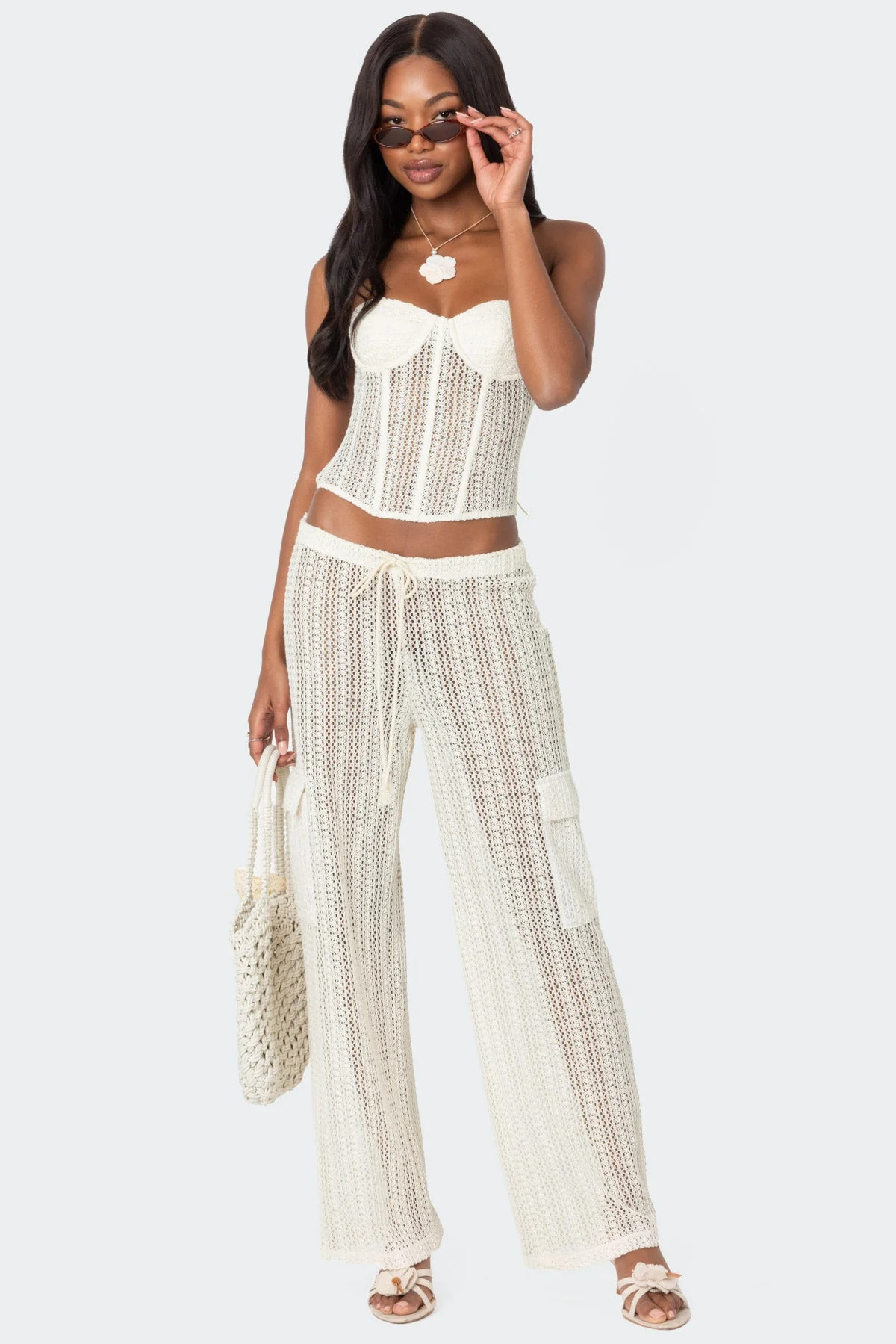 Ines Lace-Up Sheer Crochet Corset Top