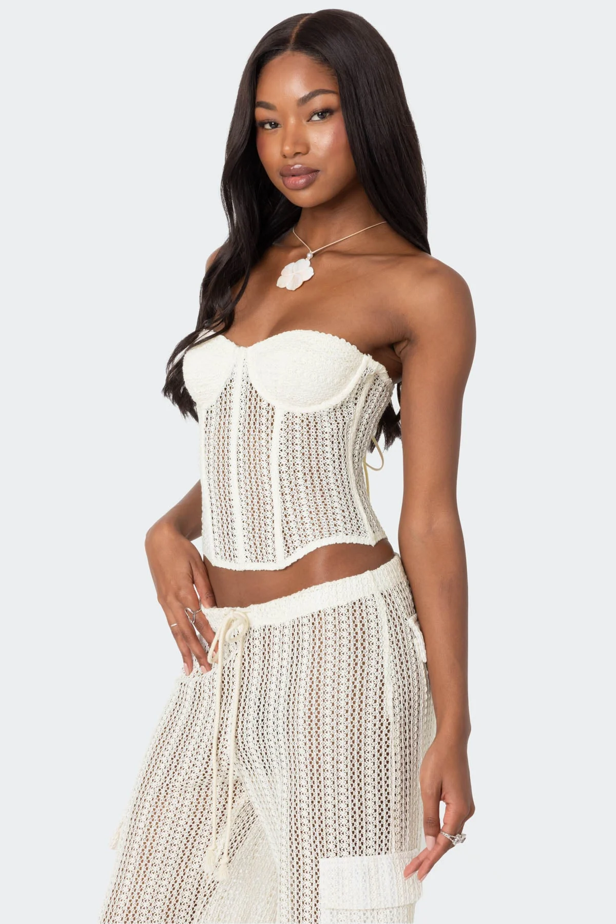 Ines Lace-Up Sheer Crochet Corset Top
