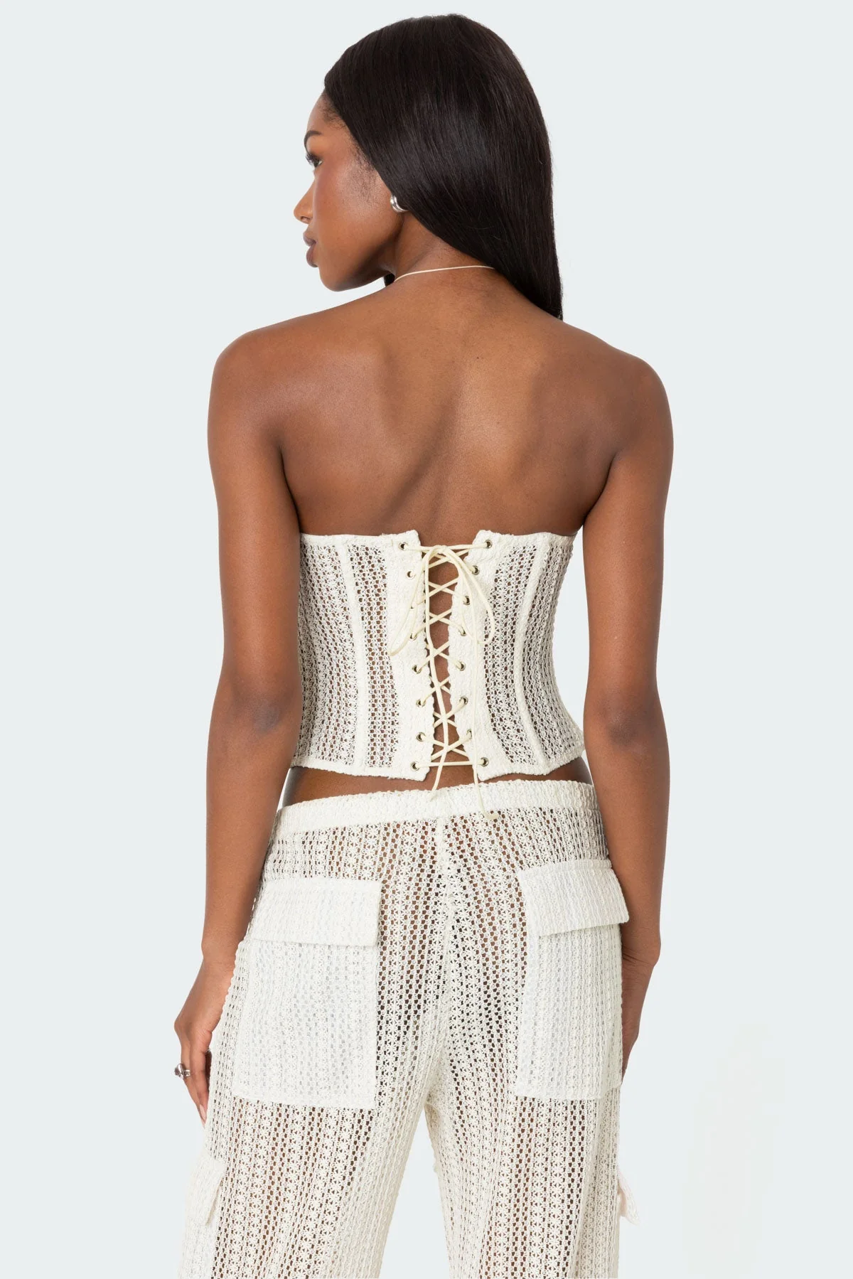 Ines Lace-Up Sheer Crochet Corset Top
