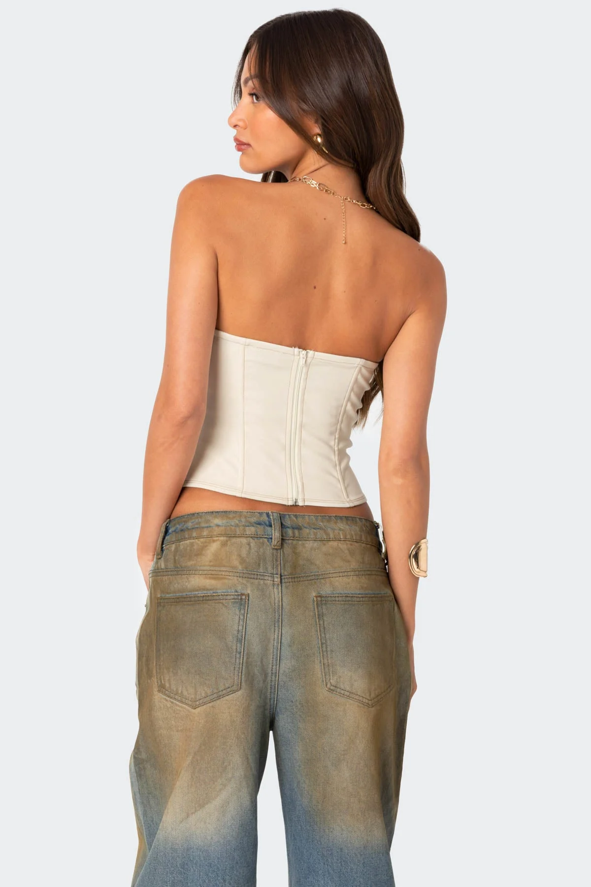 June Front Tie Strapless Corset Cream Color