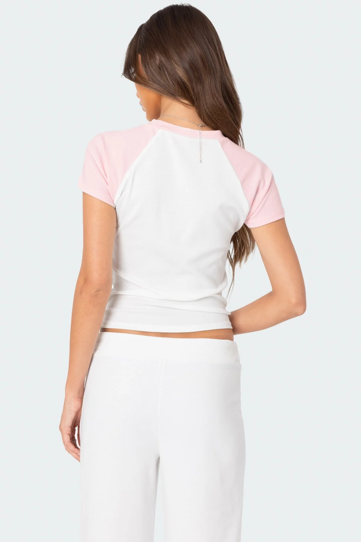 Retro Raglan Style T-Shirt for Women - White and Pink