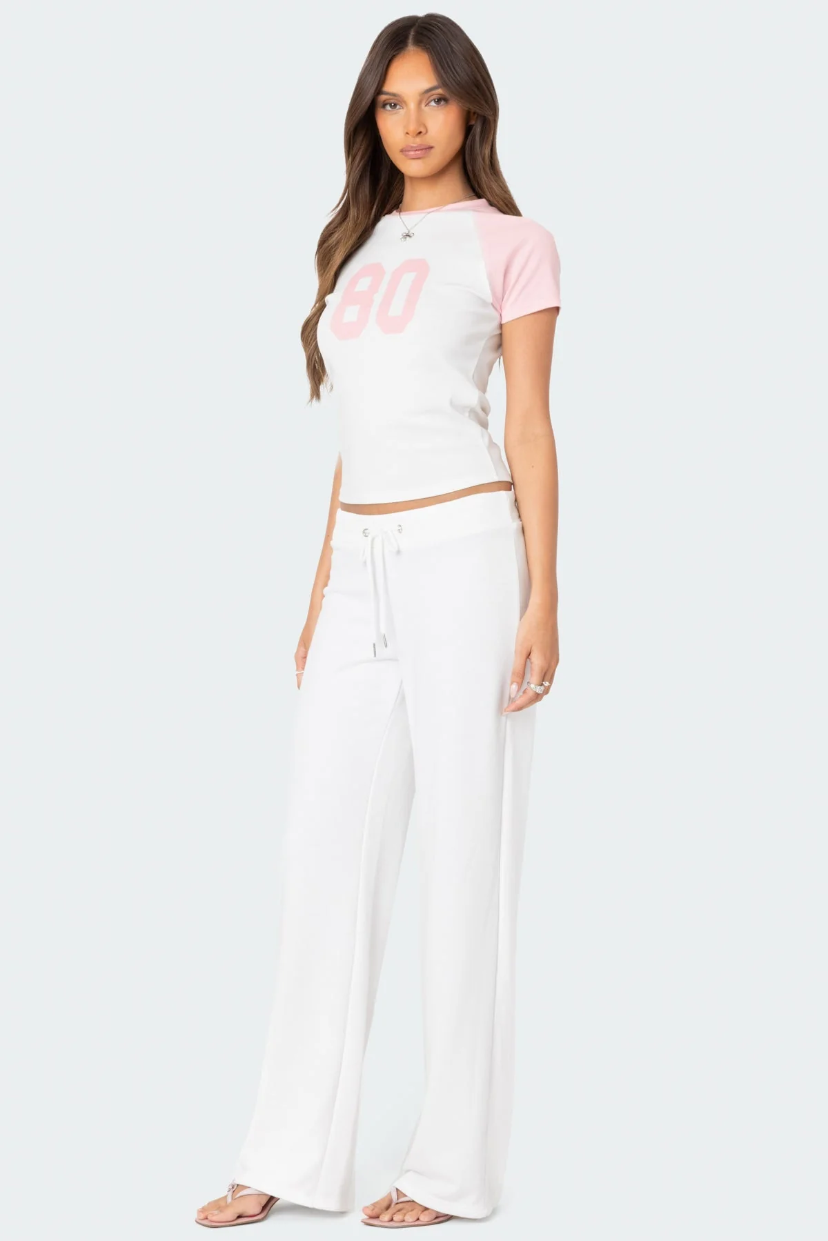 Retro Raglan Style T-Shirt for Women - White and Pink