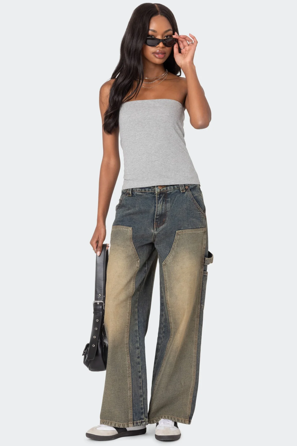 Gray Melange Strapless Tube Top with Built-In Bra