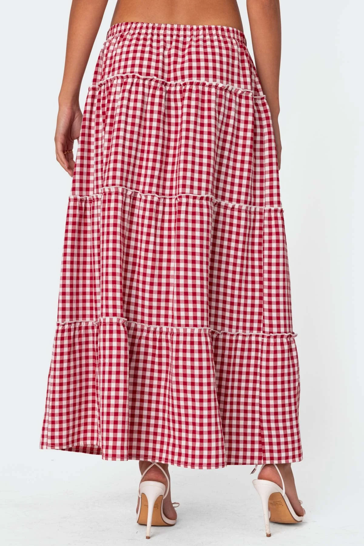 Red Gingham Tiered Maxi Skirt
