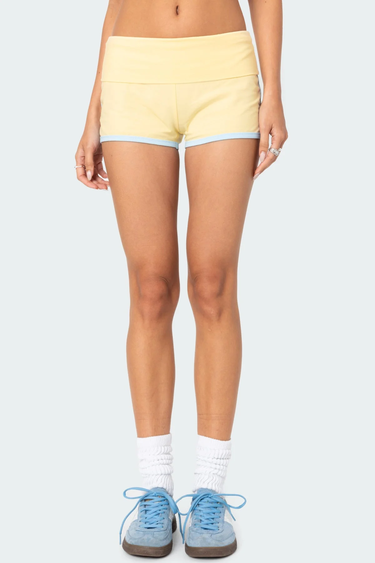 Yellow Contrast Fold Shorts Womens Graphic Print Comfortable Wear