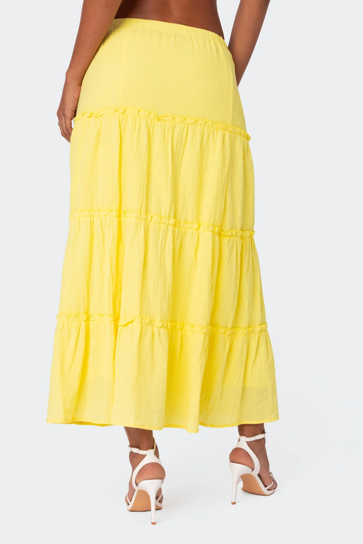 Yellow Tiered Maxi Skirt Womens Cotton Summer Dress