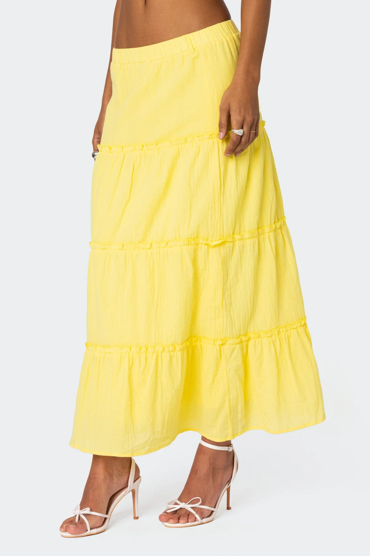 Yellow Tiered Maxi Skirt Womens Cotton Summer Dress