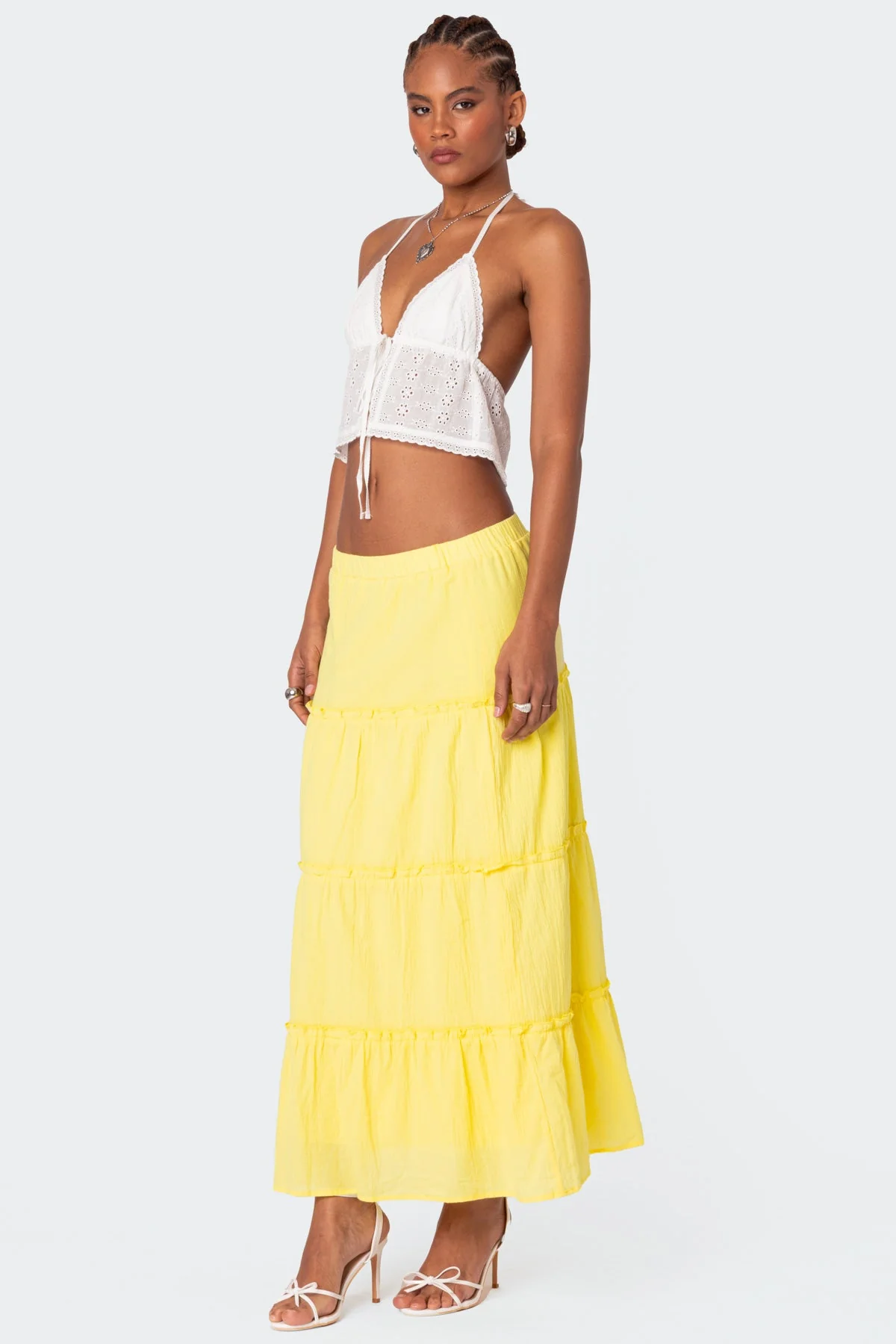 Yellow Tiered Maxi Skirt Womens Cotton Summer Dress