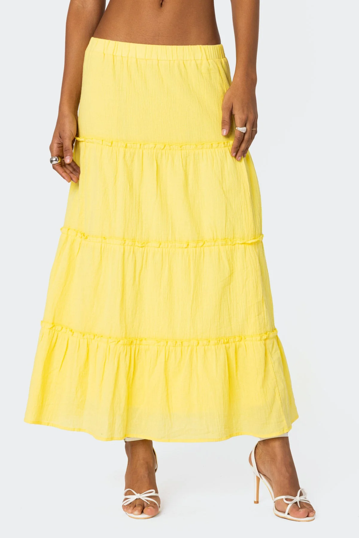 Yellow Tiered Maxi Skirt Womens Cotton Summer Dress