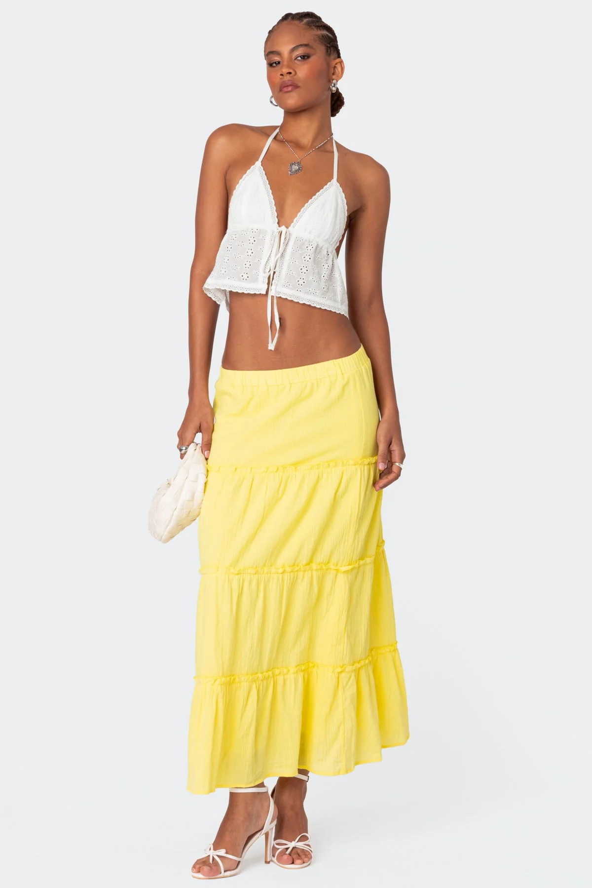 Yellow Tiered Maxi Skirt Womens Cotton Summer Dress