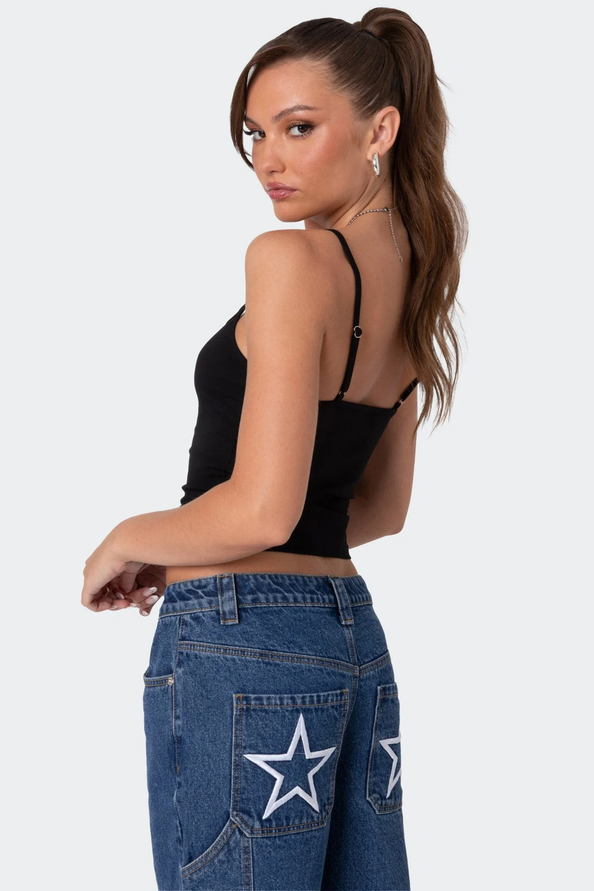 Black Adjustable Strap Tank Top Cotton Spandex Blend