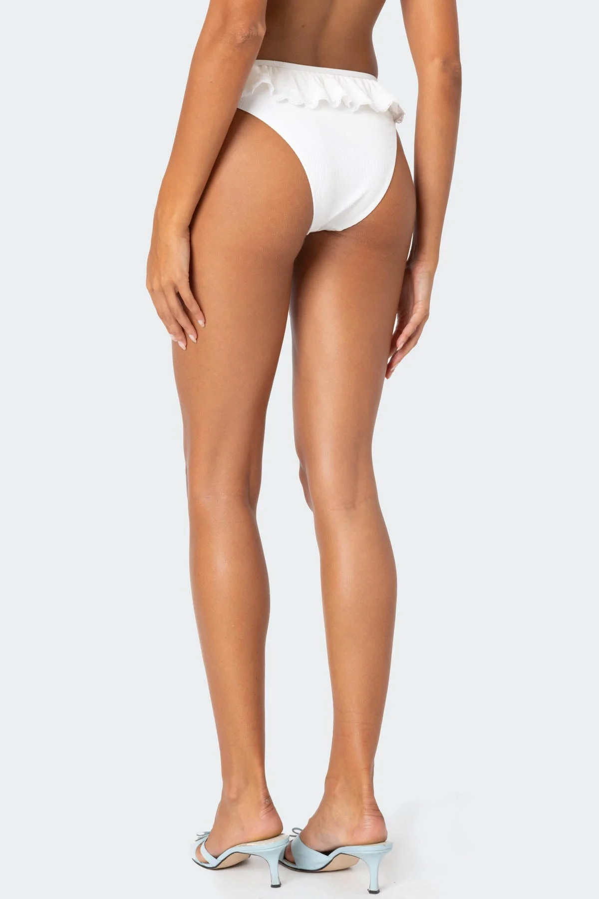 White Lacey Ruffle Trim Bikini Bottom