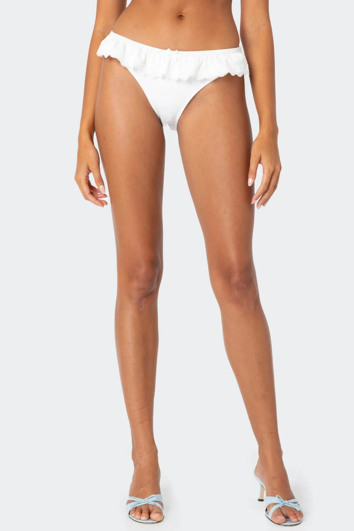White Lacey Ruffle Trim Bikini Bottom