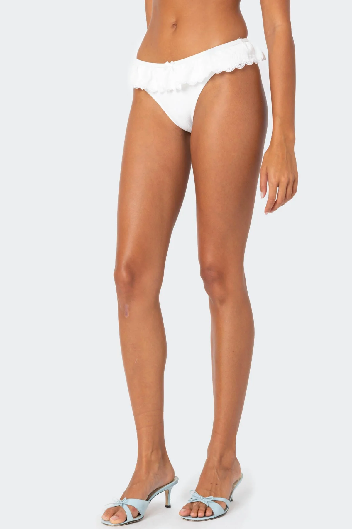 White Lacey Ruffle Trim Bikini Bottom