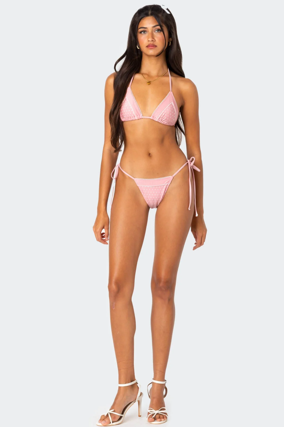 Pink Polka Dot Bikini Bottom with Adjustable Side Ties