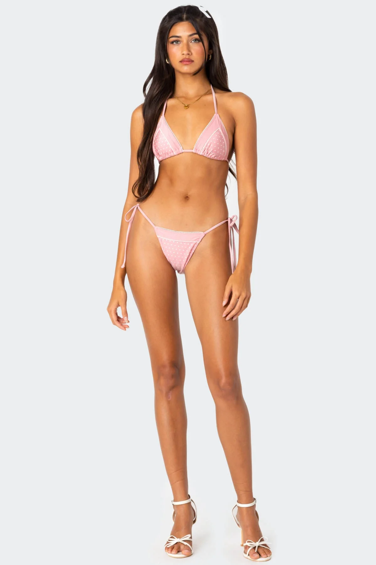 Pink Polka Dot Bikini Bottom with Adjustable Side Ties
