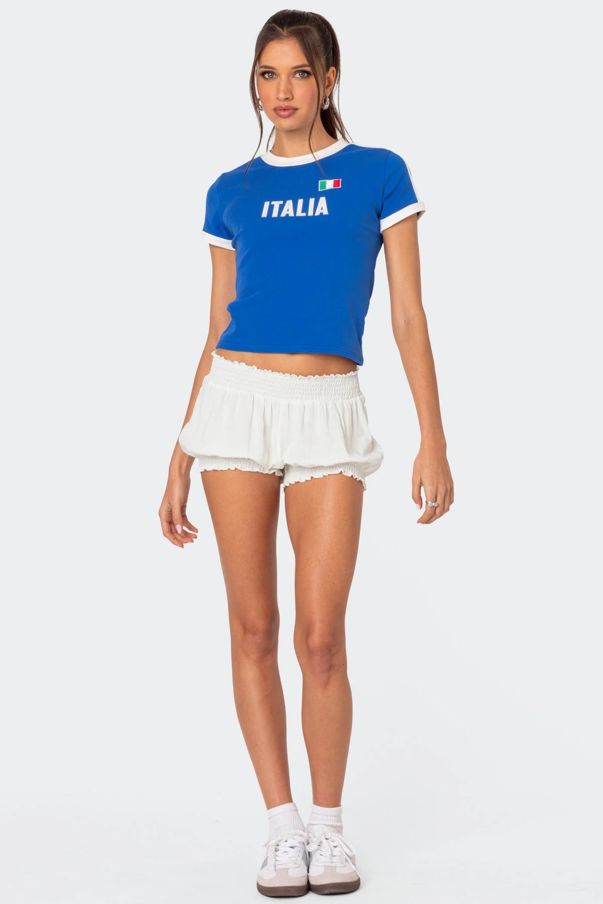 White Puffy Elastic Hem Shorts - Womens Casual Summer Bottoms