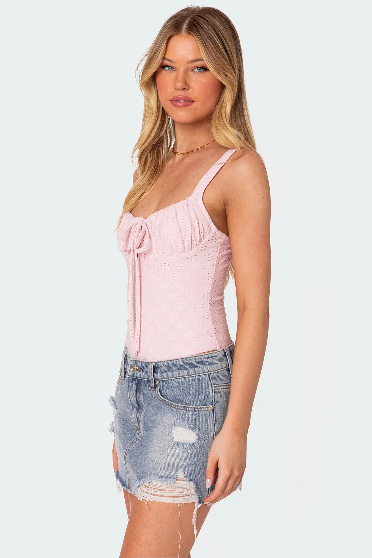 Pink Eyelet Bodysuit with Adjustable Straps