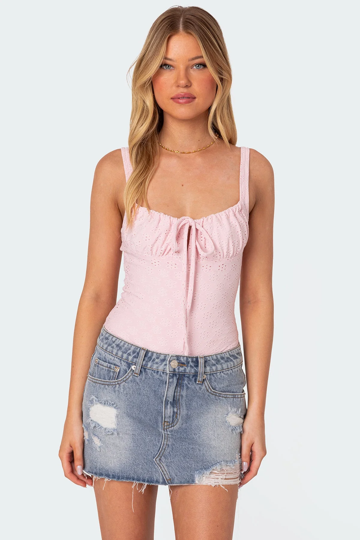 Pink Eyelet Bodysuit with Adjustable Straps
