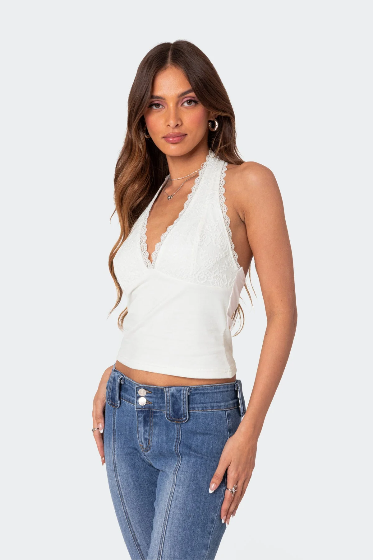 White Lacey Halter Top for Women