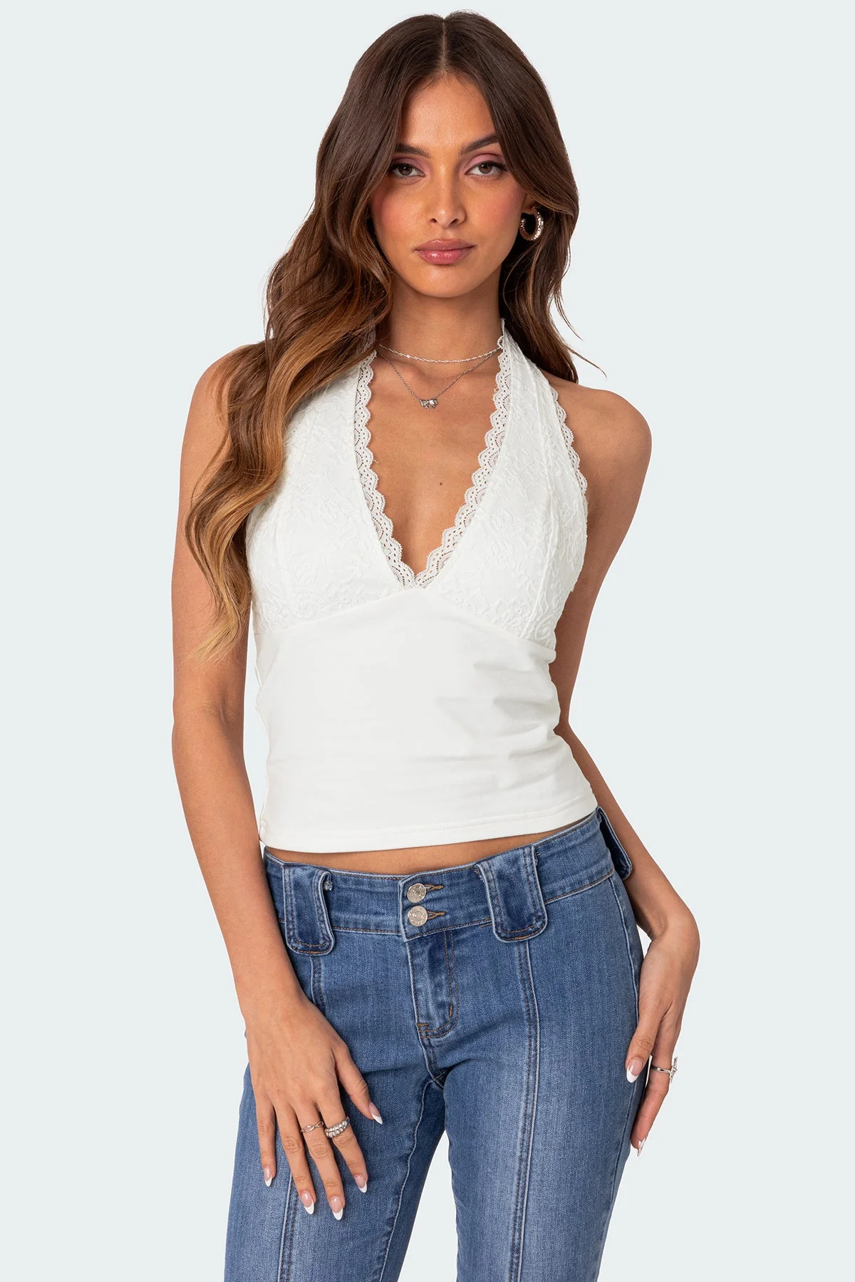 White Lacey Halter Top for Women