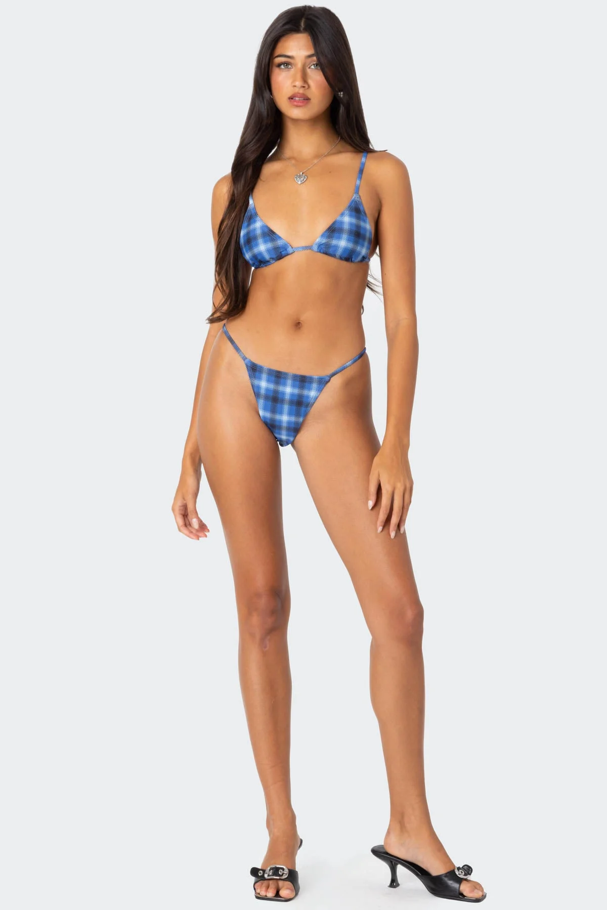 Blue Plaid Bikini Bottom - Adjustable Side Ties