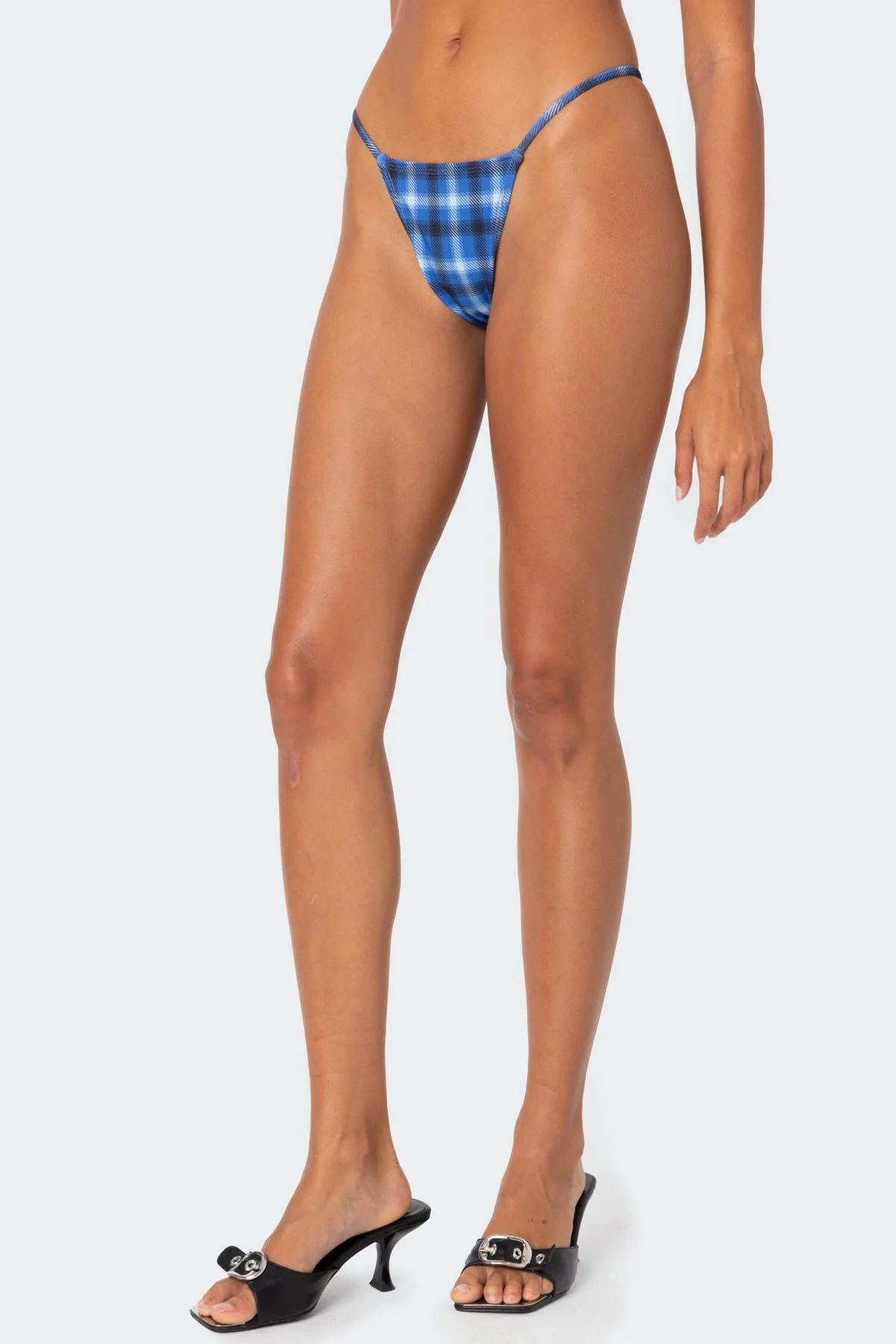 Blue Plaid Bikini Bottom - Adjustable Side Ties