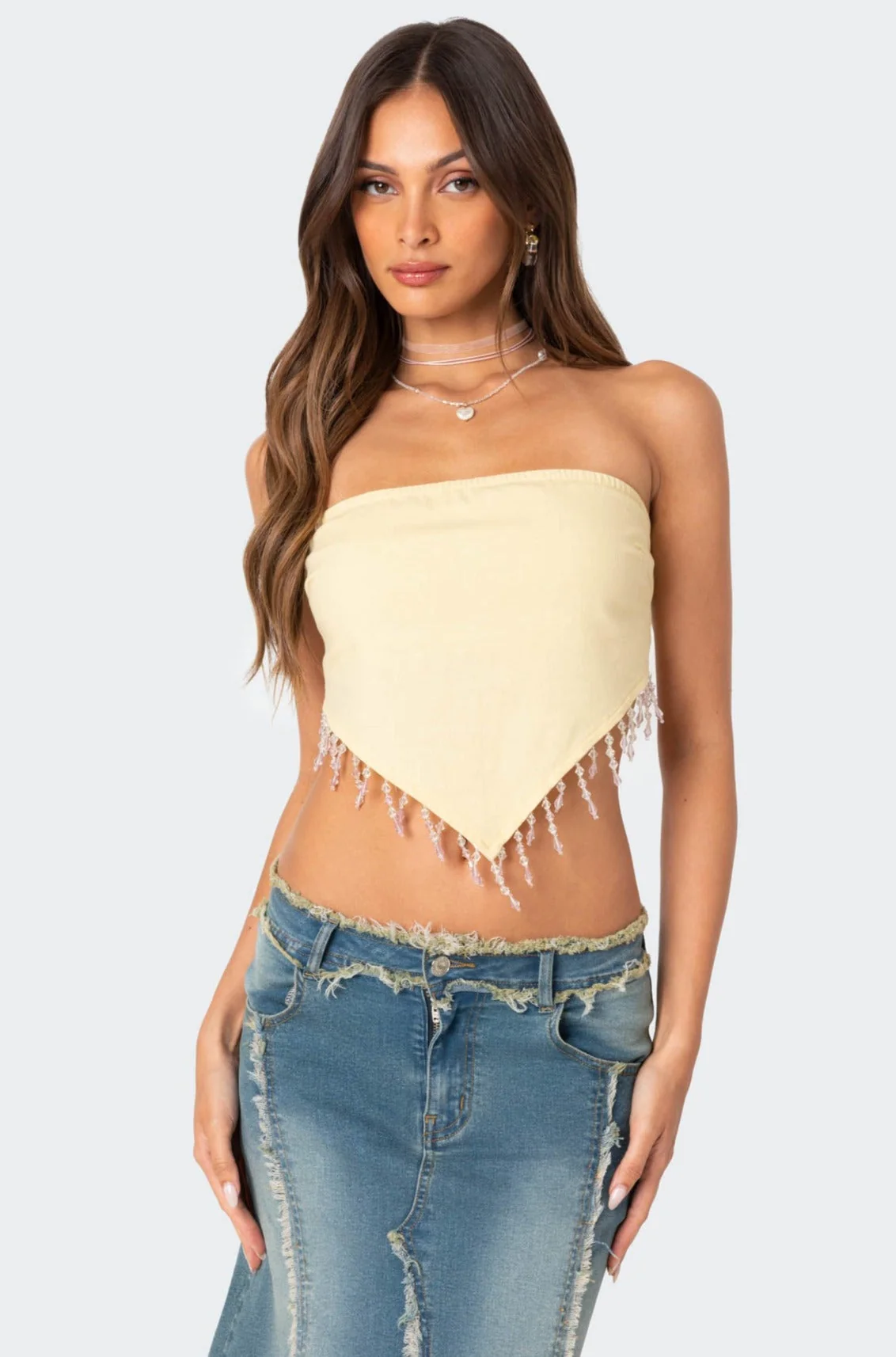 Beaded Triangle Chandelier Top in Beige
