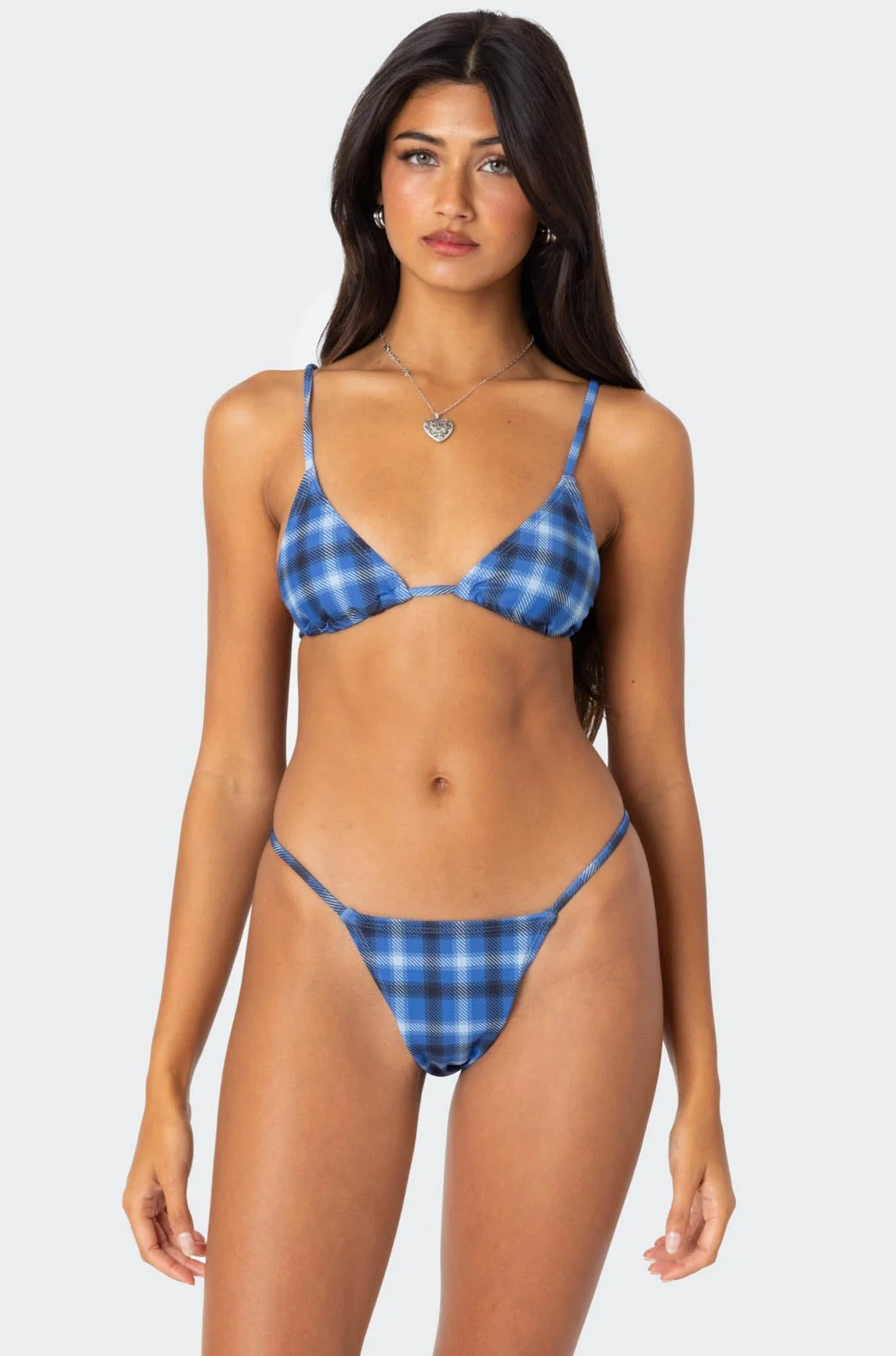 Blue Plaid Triangle Bikini Top - Swimwear Top for Preppy Style