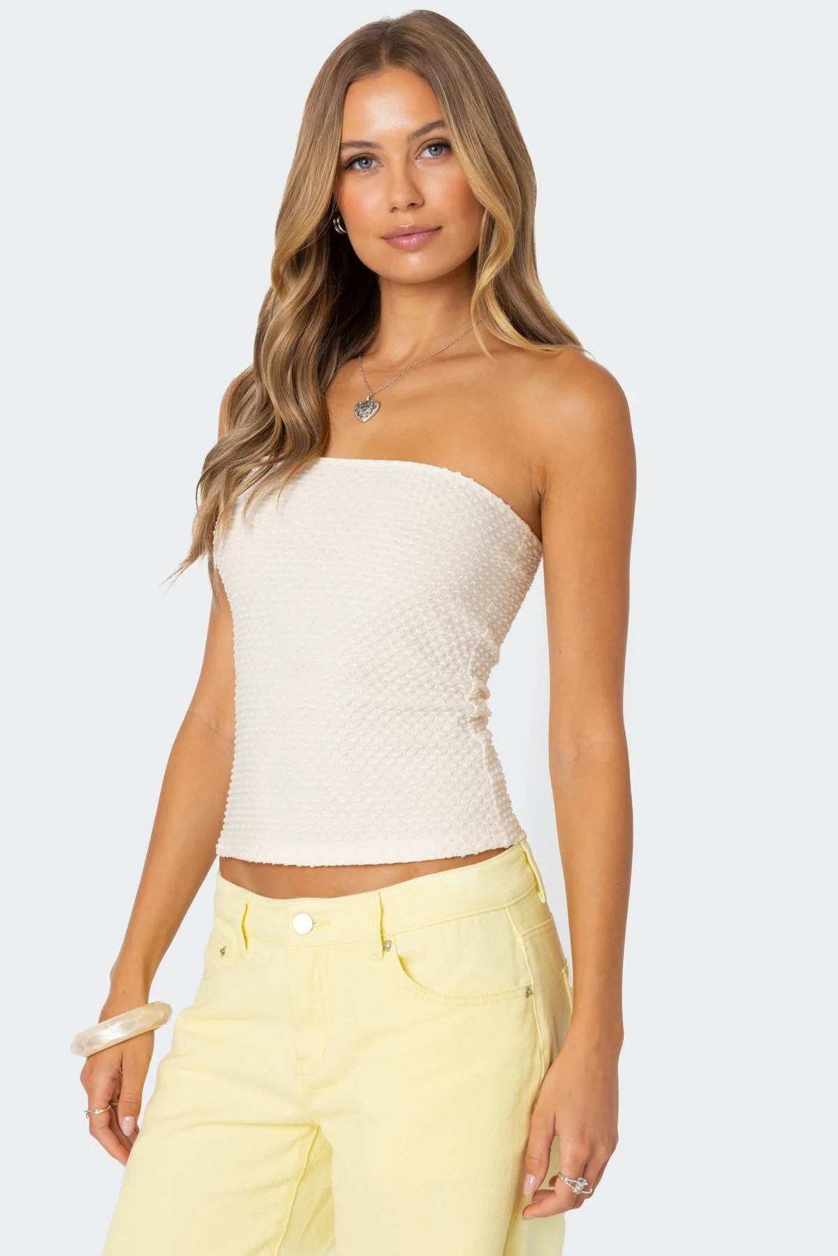 Cream Textured Tube Top for Women Stylish and Comfy
