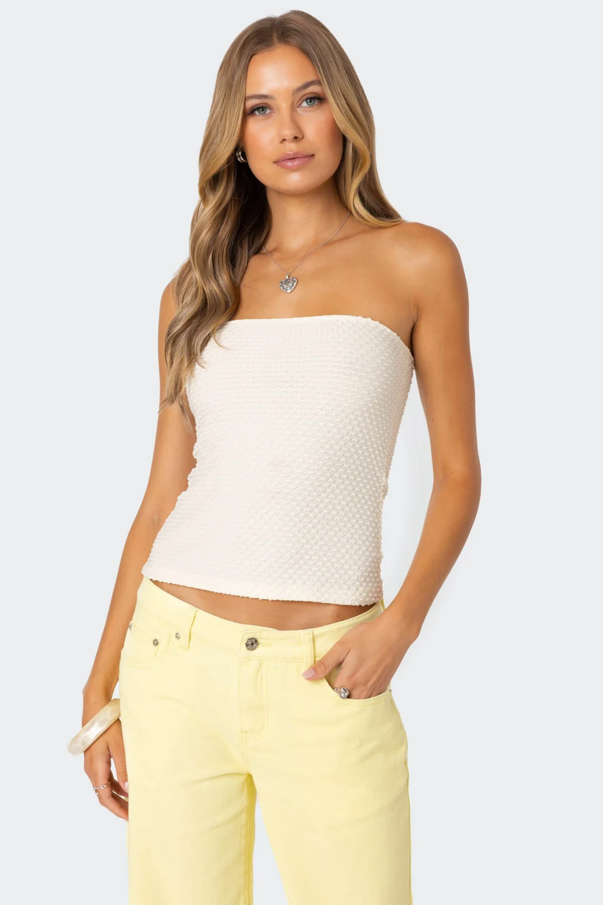 Cream Textured Tube Top for Women Stylish and Comfy