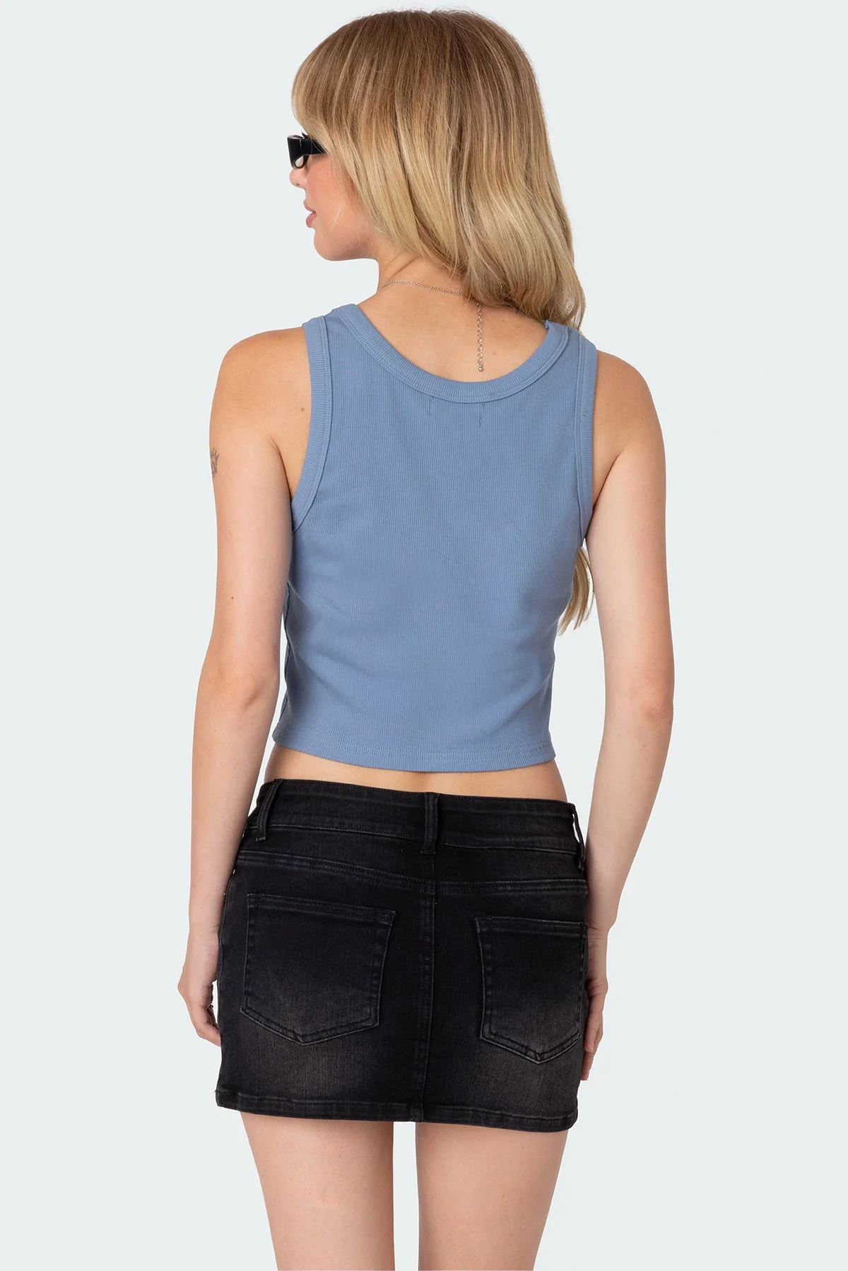 Blue Ribbed Cotton Tank Top XS-XL Womens Fashion Sleeveless Shirt