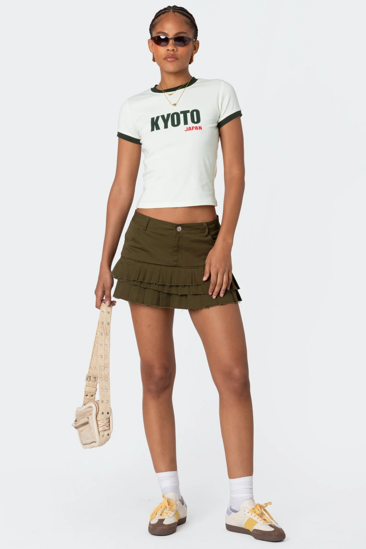 Green Layered Mini Skirt Womens Casual Wear