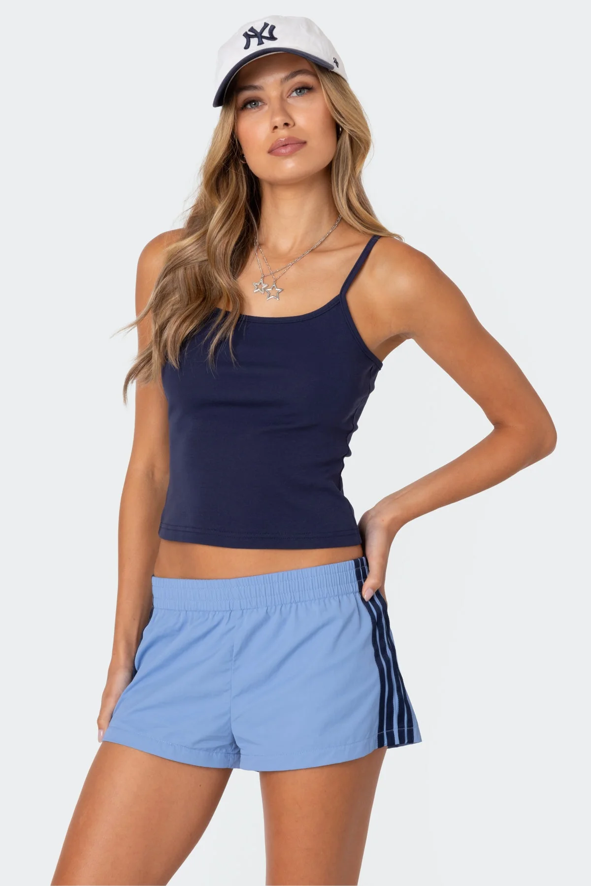Navy Adjustable Strap Cotton Spandex Tank Top