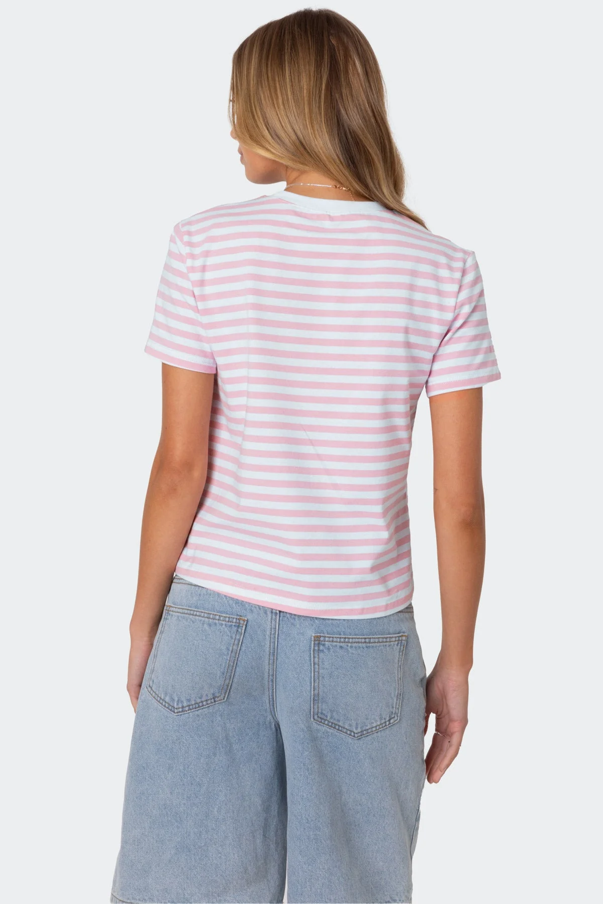 Striped Cotton T-Shirt Light Pink Relaxed Fit