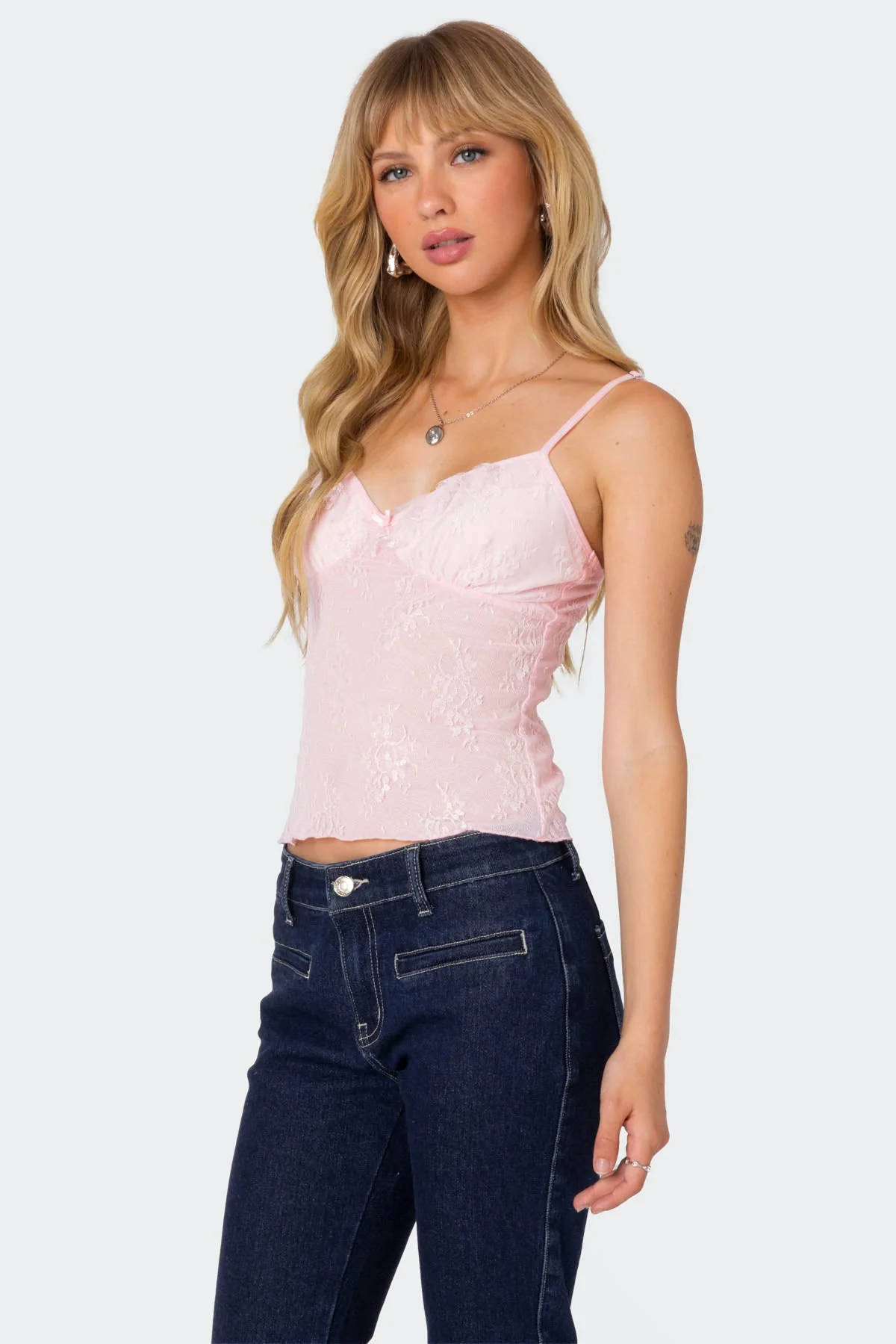 Pink Sheer Lace Tank Top for Women