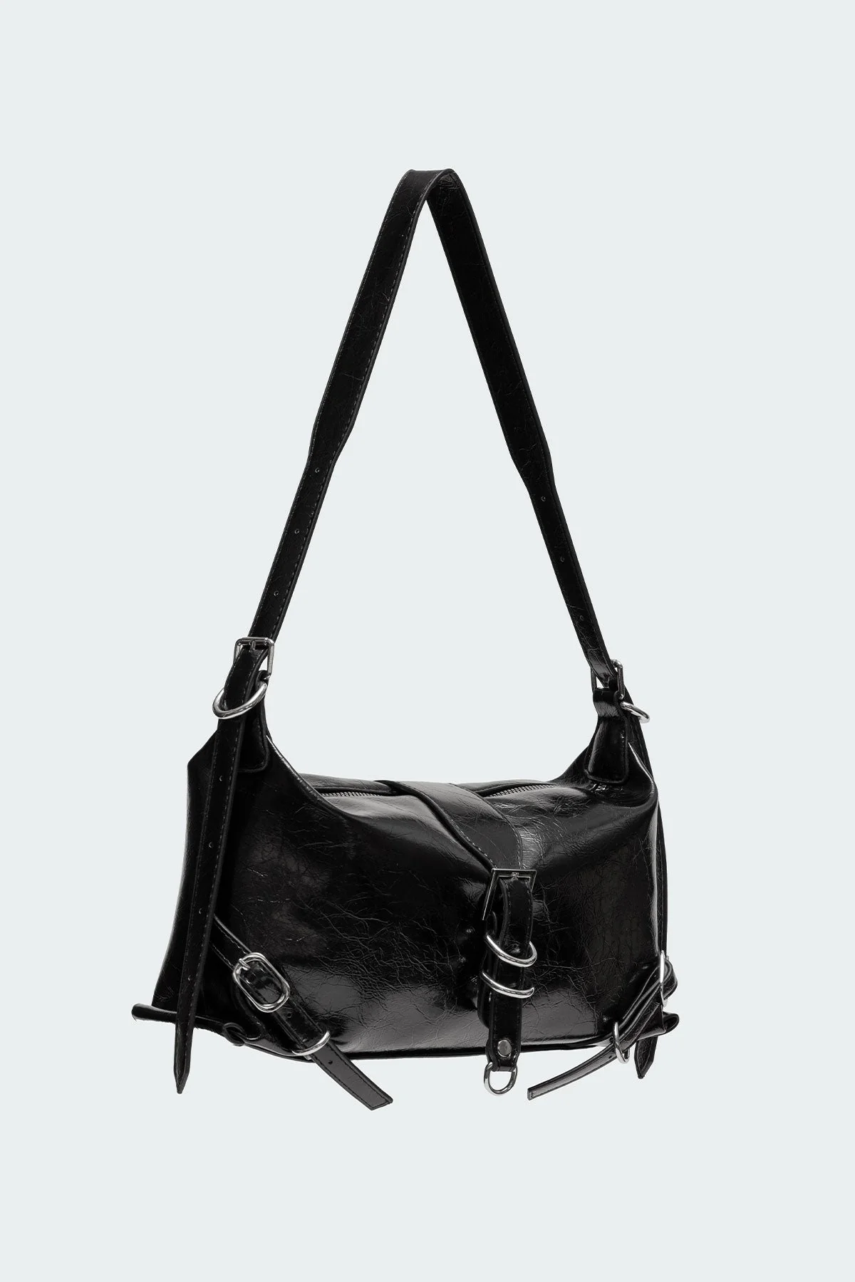 Black Faux Leather Shoulder Bag for Stylish Everyday Use