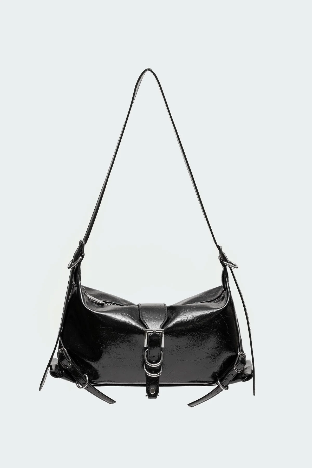 Black Faux Leather Shoulder Bag for Stylish Everyday Use