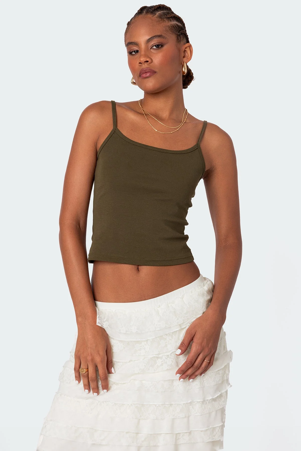 Olive Adjustable Strap Cotton Spandex Tank Top