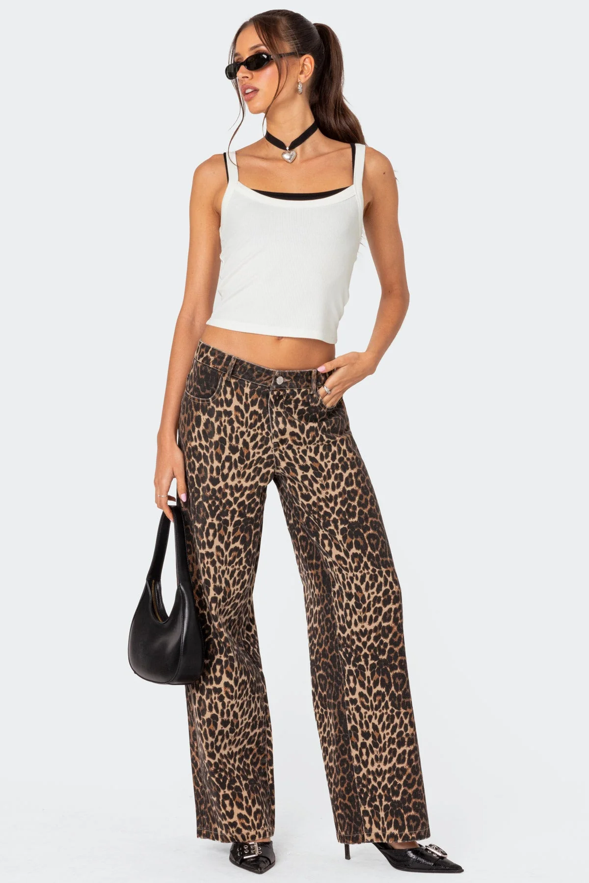 Leopard Print Low Rise Cotton Jeans Womens Denim Pants