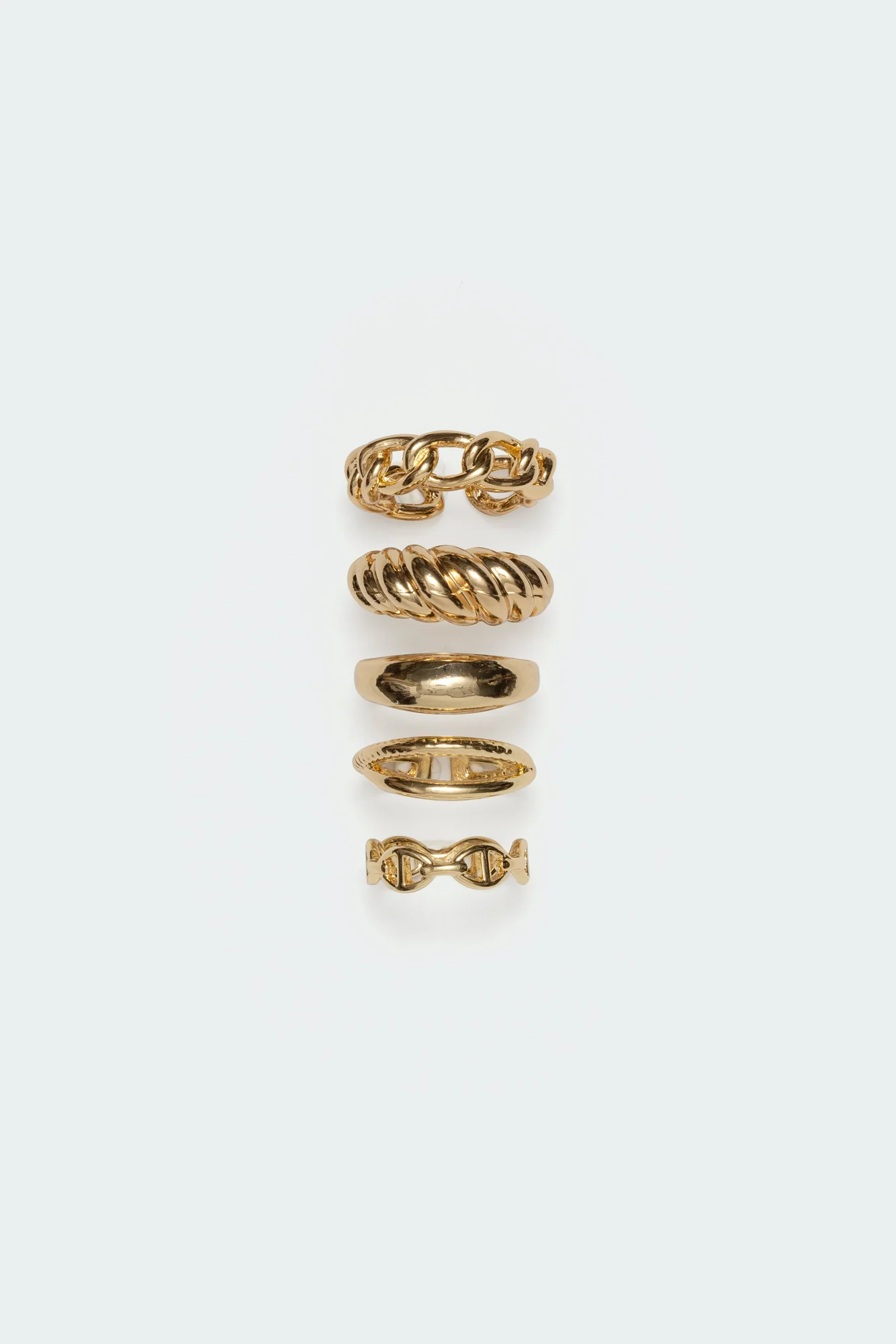 Fashionable Ring Pack - Set of 5 Gold Tone Rings