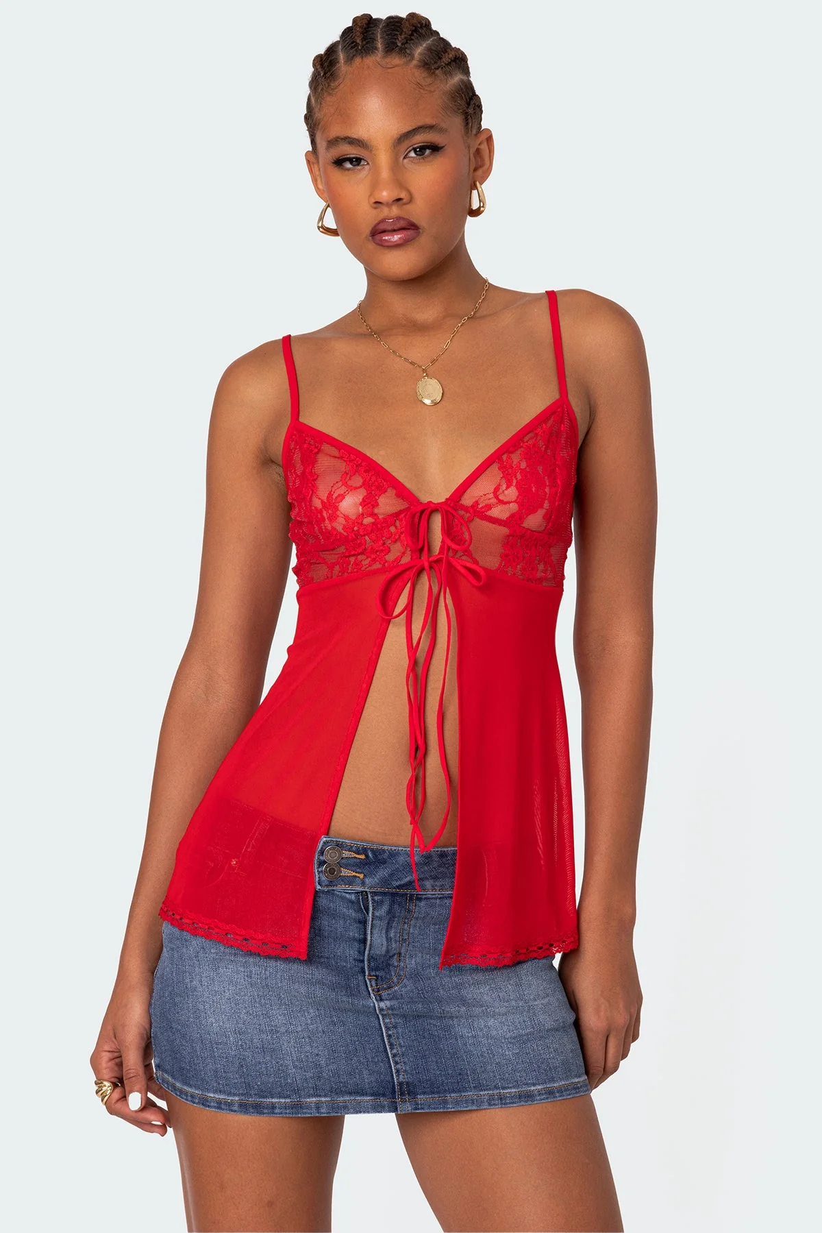 Red Sheer Lace Tank Top - Stylish & Elegant Design