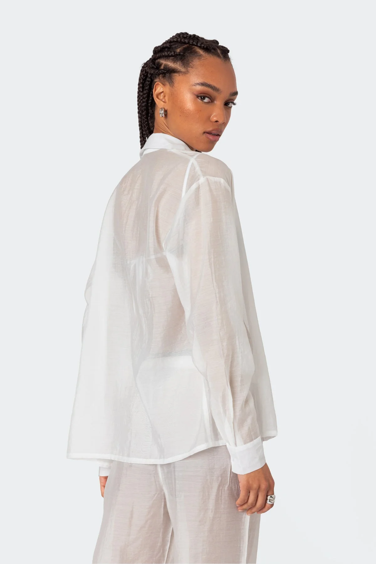 White Sheer Oversized Button Up Shirt