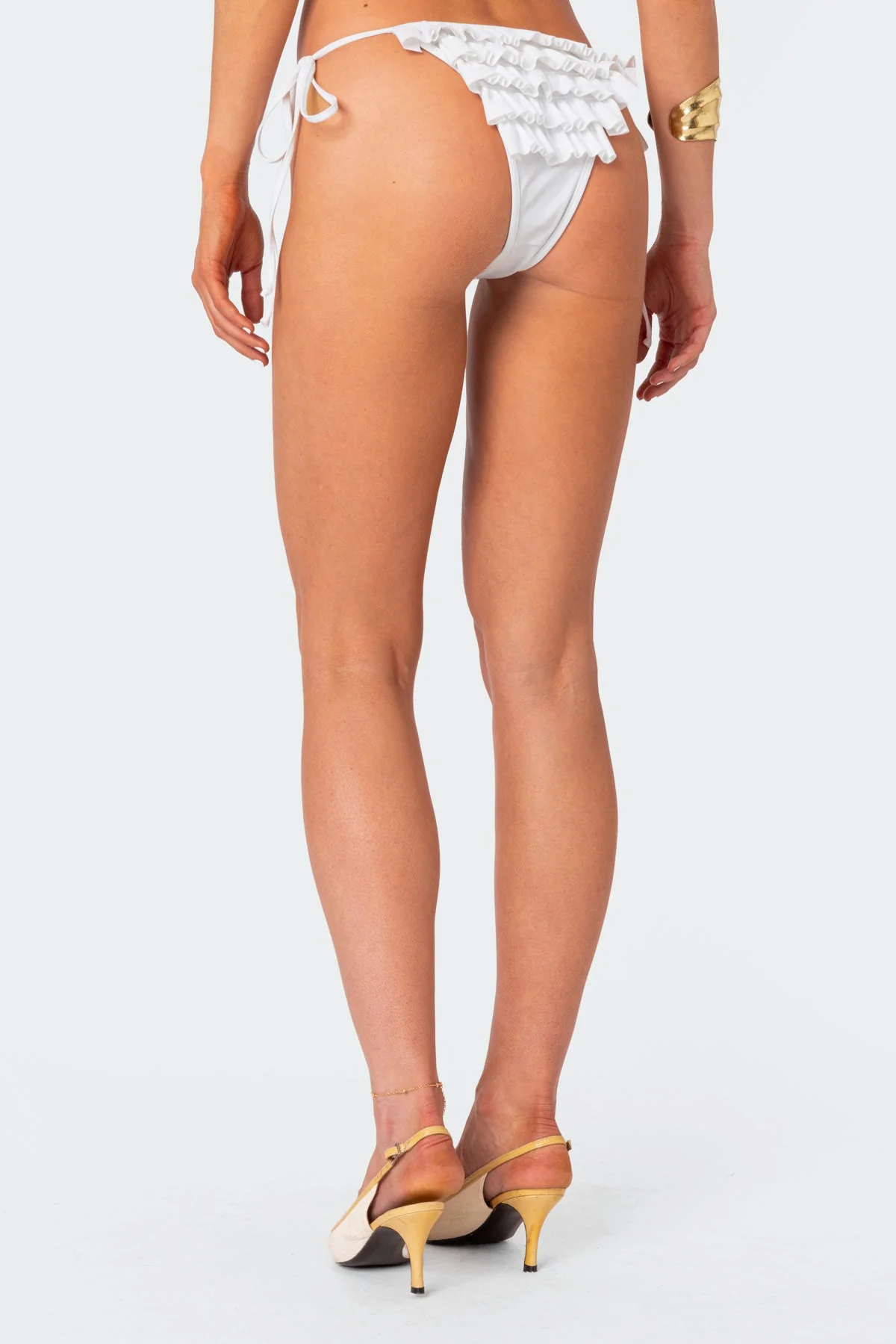 White Ruffled String Swimwear Bottom