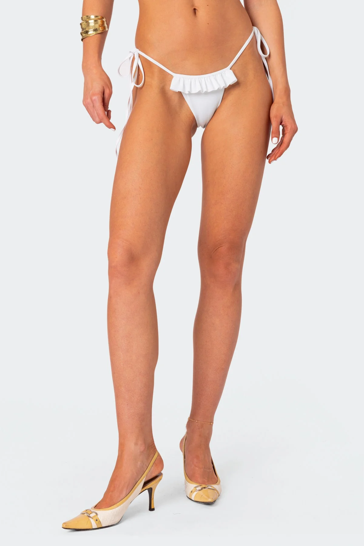 White Ruffled String Swimwear Bottom