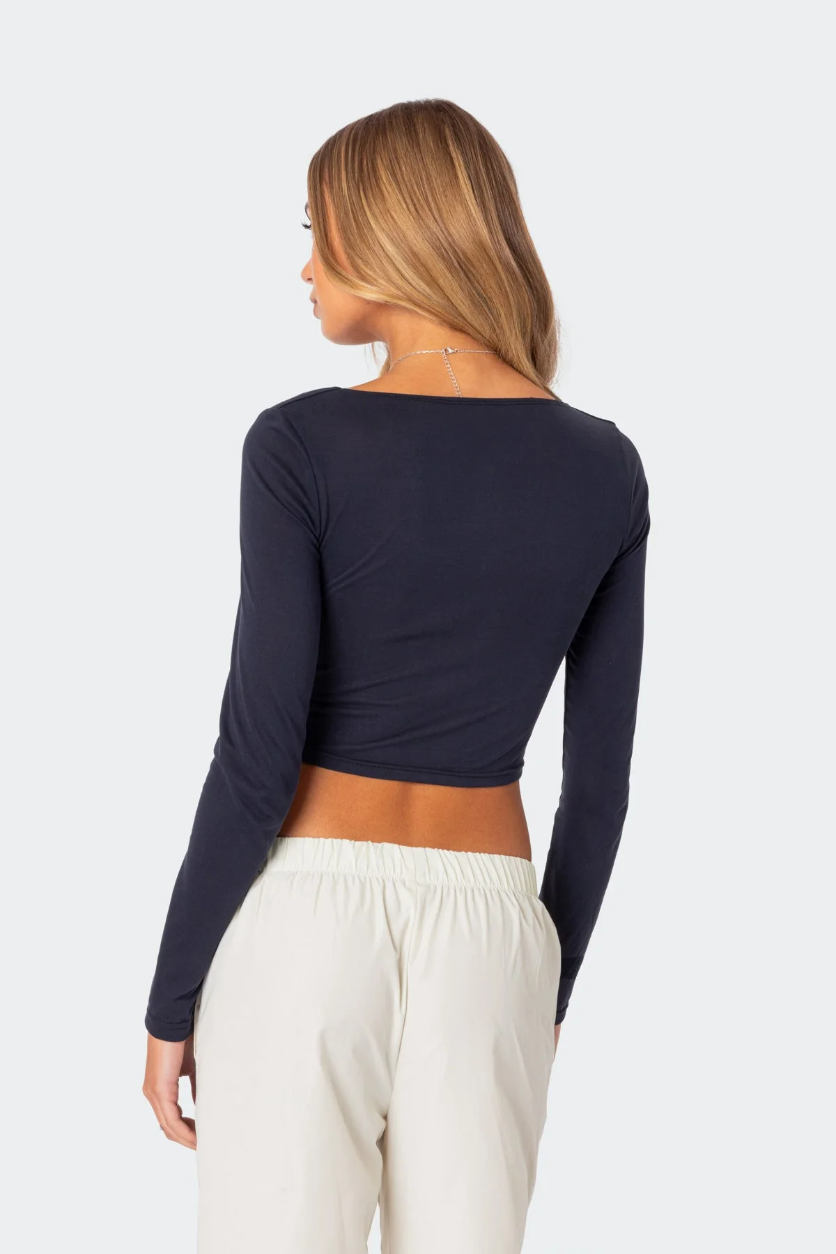 Navy Cupped Long Sleeve Top for Rainy Days