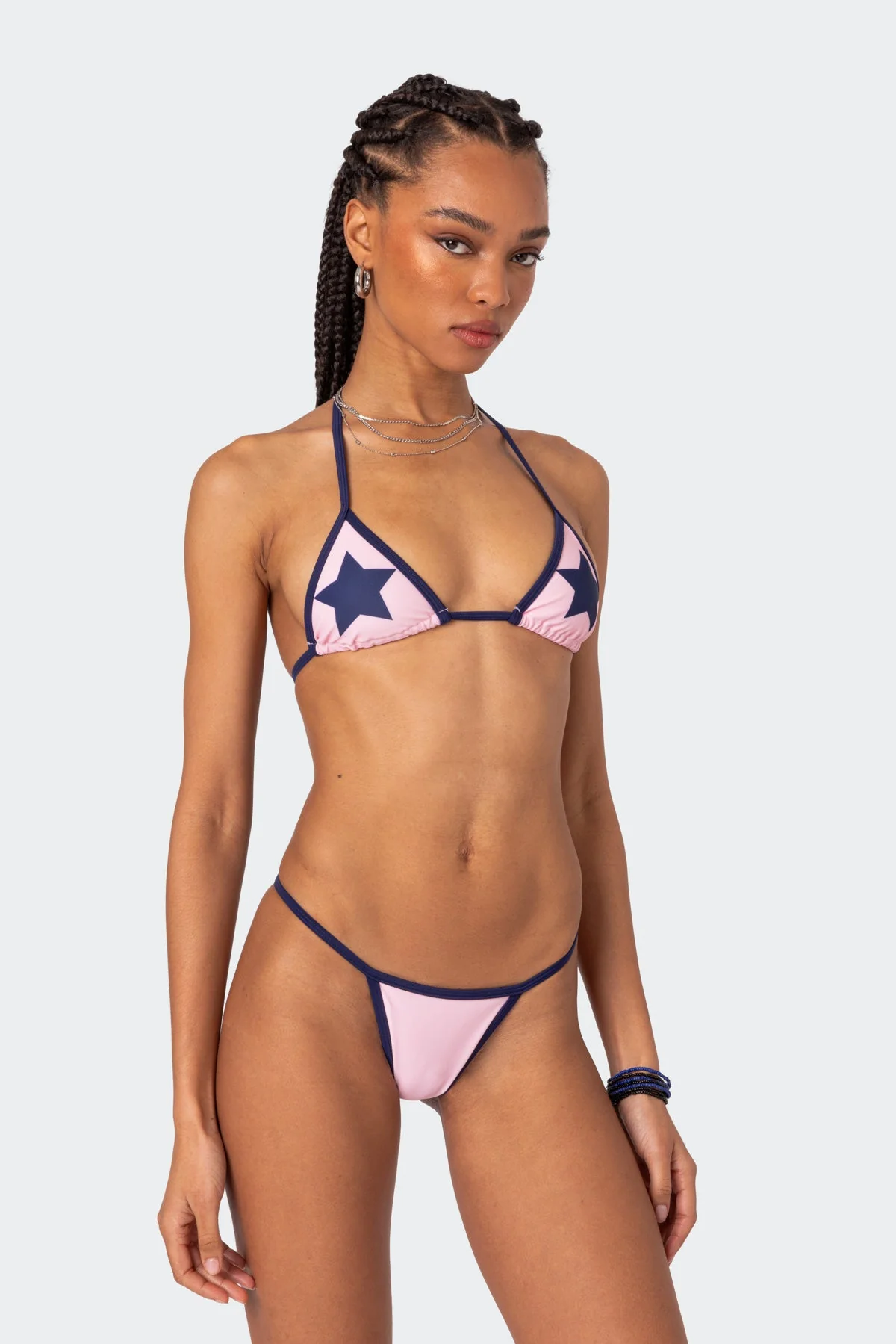 Pink Triangle Bikini Top Adjust Halter Back Ties Swimwear